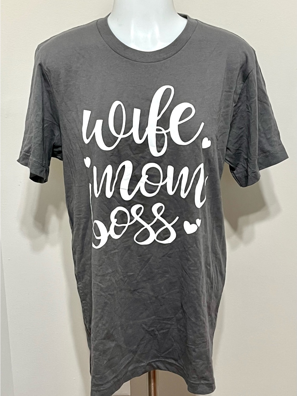 Handmade Heat Transfer Vinyl Wife Mom Boss Tee - Charcoal Grey M